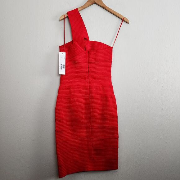 NWT Jovani Red Bandage One Shoulder Mini Dress Bodycon Stretch Knit 00 - Picture 8 of 13